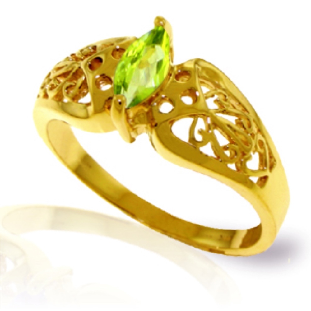 14K. SOLID GOLD FILIGREE RING WITH NATURAL PERIDOT - Picture 2 of 4
